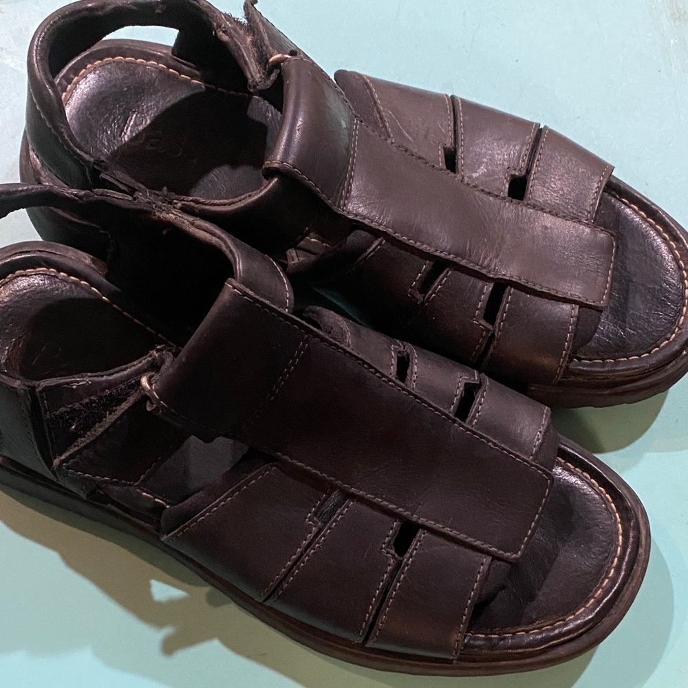 Men's Dark Brown Size 9M Heavy Duty Leather Sandals Hiking Summer Beach